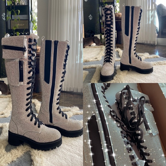 ClubExx Icy Bling Brigade Pocket Combat Boots - Burning Man Perfection - Picture 2 of 4
